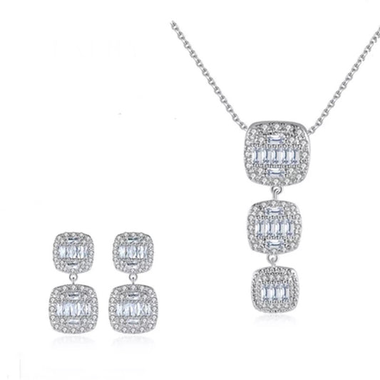 Graduated Halo Necklace and Earring Set in Cubic Zirconia Accents