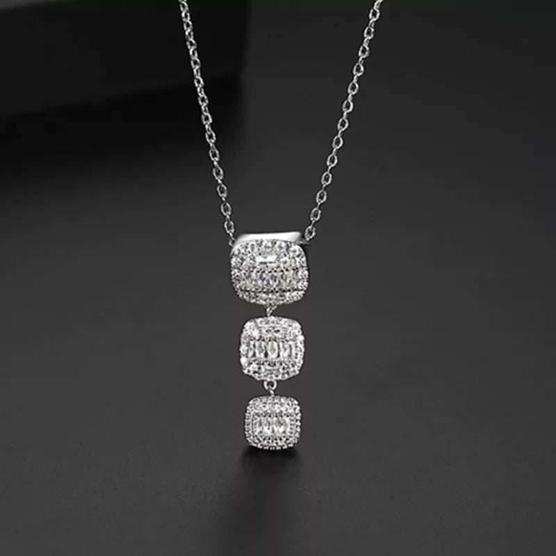 Graduated Halo Necklace and Earring Set in Cubic Zirconia Accents