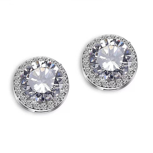 Halo Stud Earrings in Clear Round Cut Cubic Zirconia