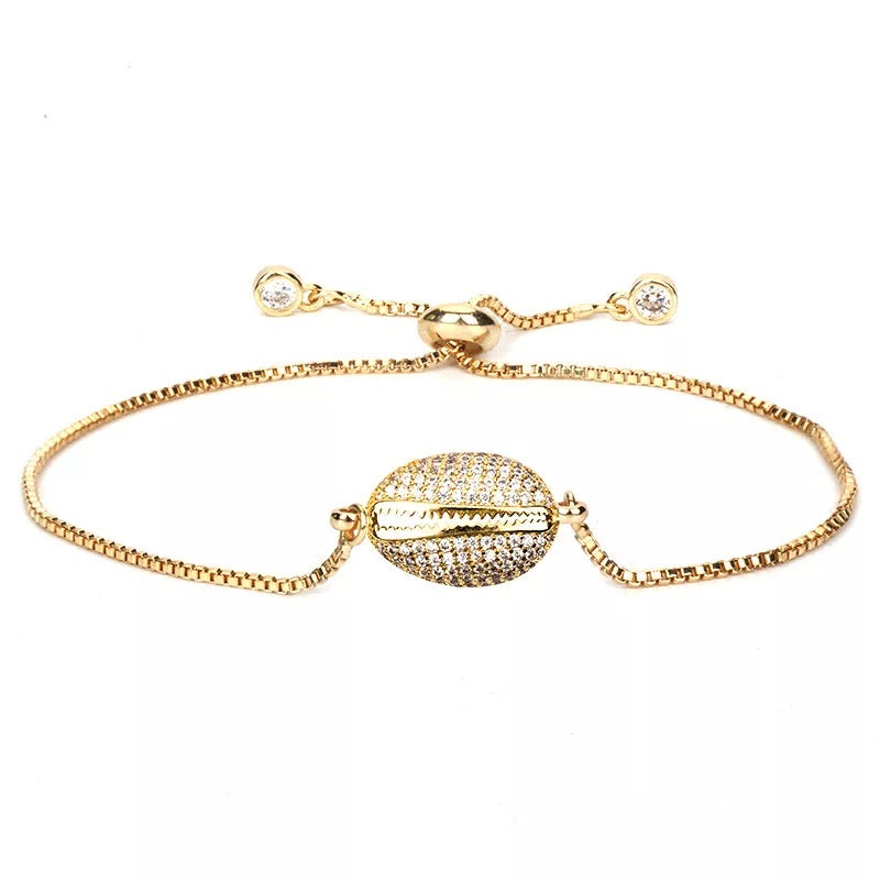 Seashell Bolo Bracelet in Cubic Zirconia Accent and Find Metal Plating