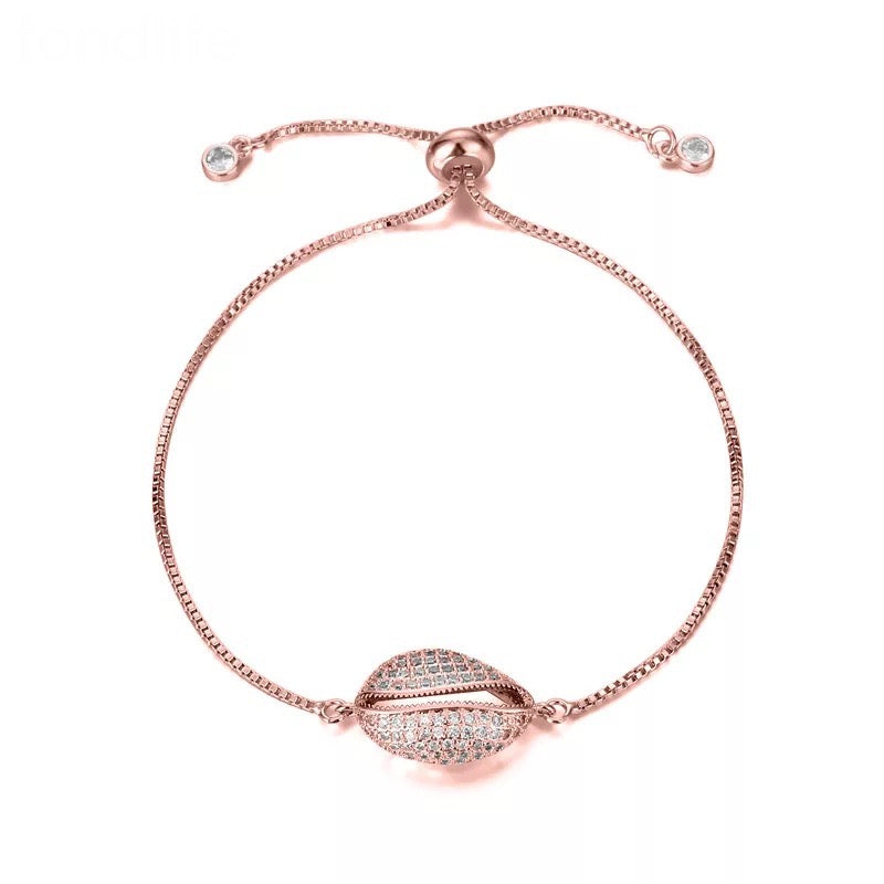 Seashell Bolo Bracelet in Cubic Zirconia Accent and Find Metal Plating