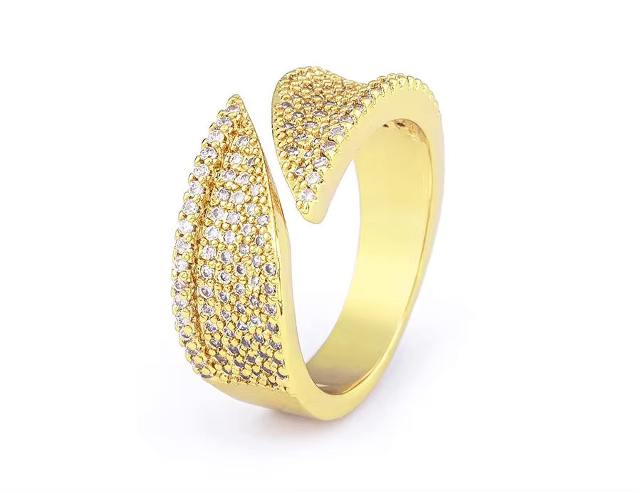 Bypass Cuff Ring in Cubic Zirconia Pave and 14k Gold