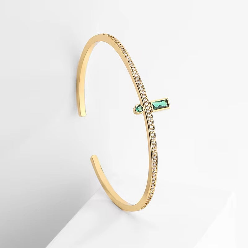 Open Cuff Bangle Bracelet In CZ Accents