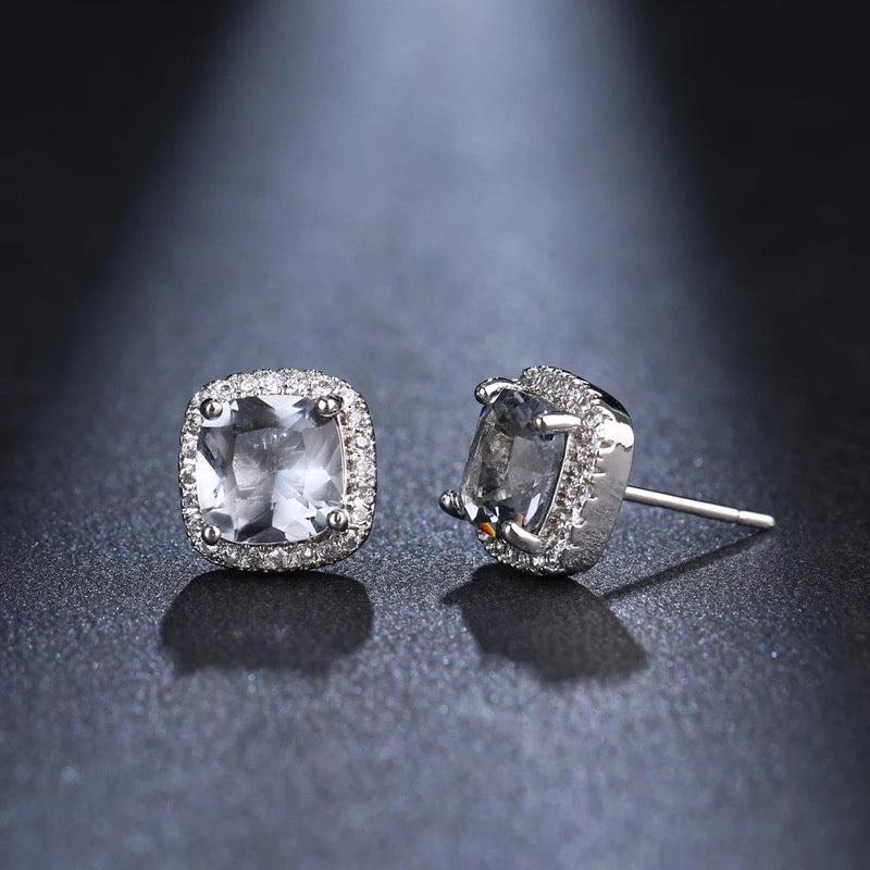 Clear Cubic Zirconia Halo Stud Earrings