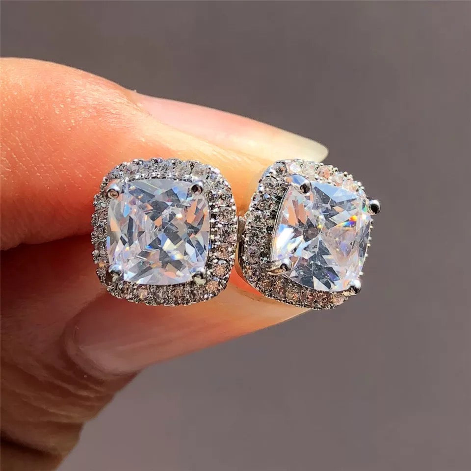 Clear Cubic Zirconia Halo Stud Earrings