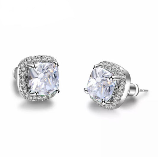 Clear Cubic Zirconia Halo Stud Earrings