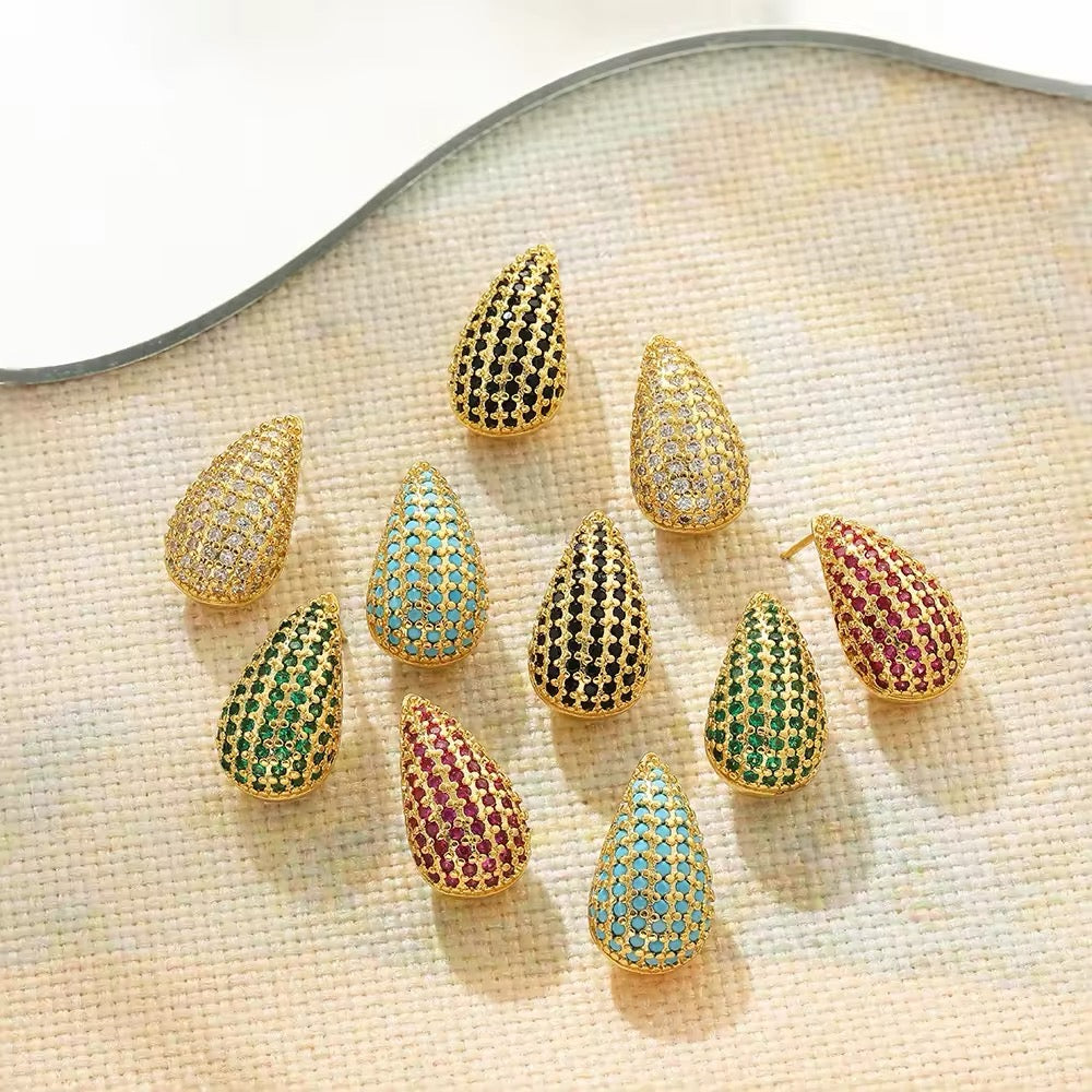 Teardrop Earrings in Turquoise Pave Accent