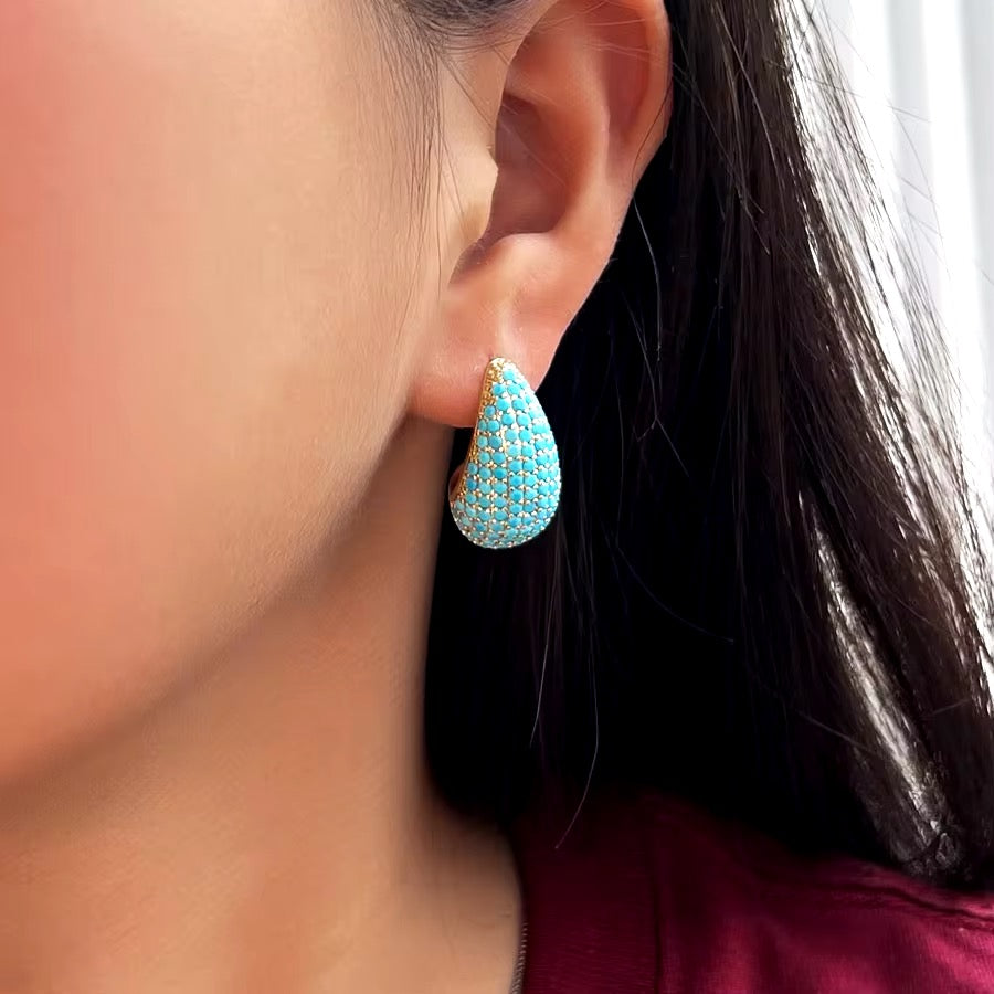 Teardrop Earrings in Turquoise Pave Accent