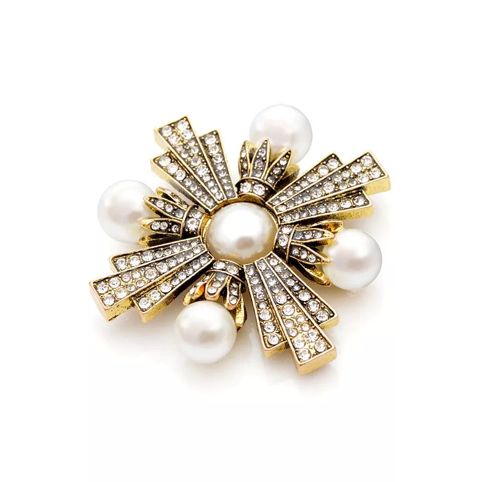 Maltese Cross Brooch in Pearl and Crystal Accents