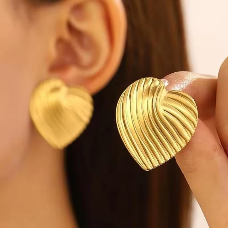 Textured Heart Stud Earrings in 14K Gold