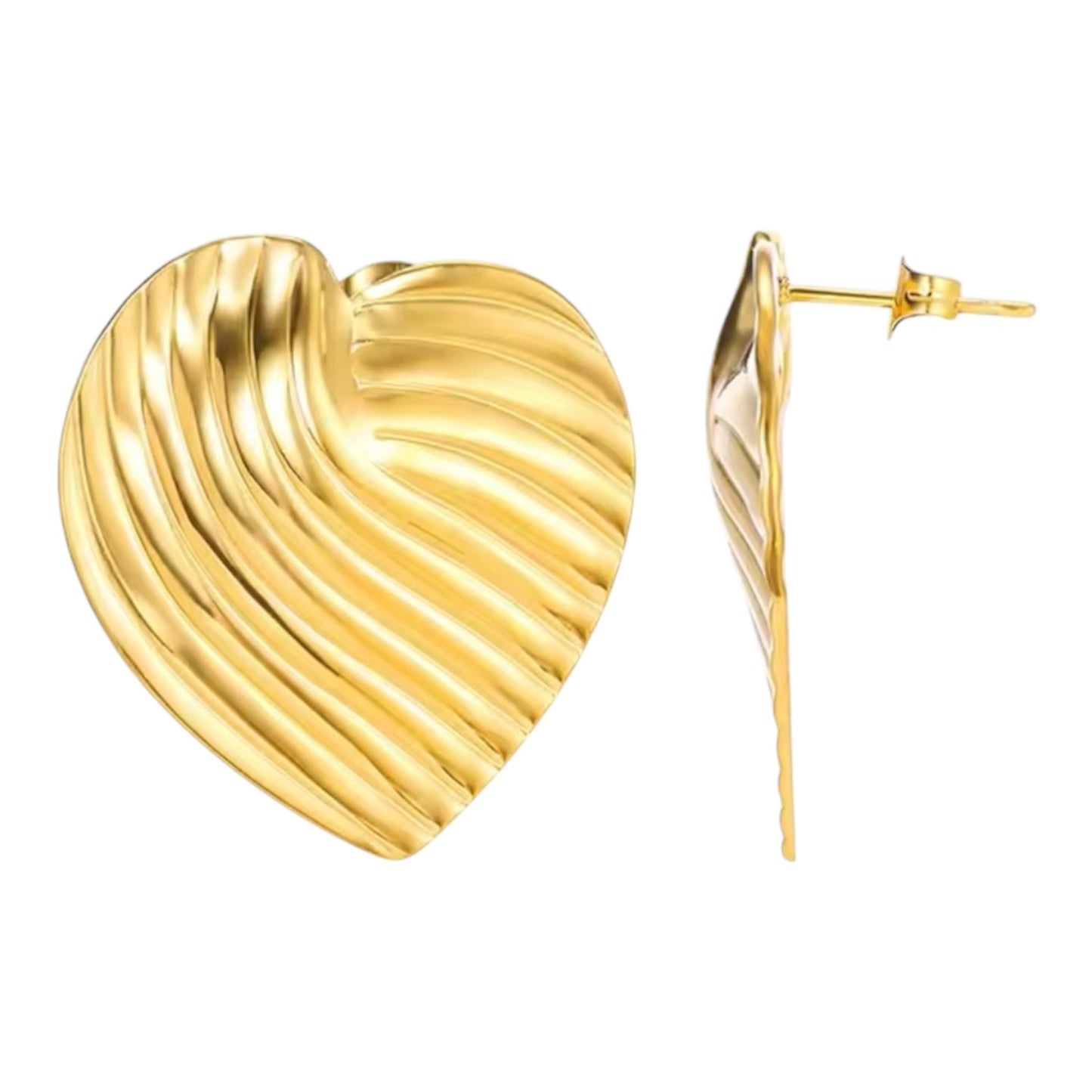 Textured Heart Stud Earrings in 14K Gold