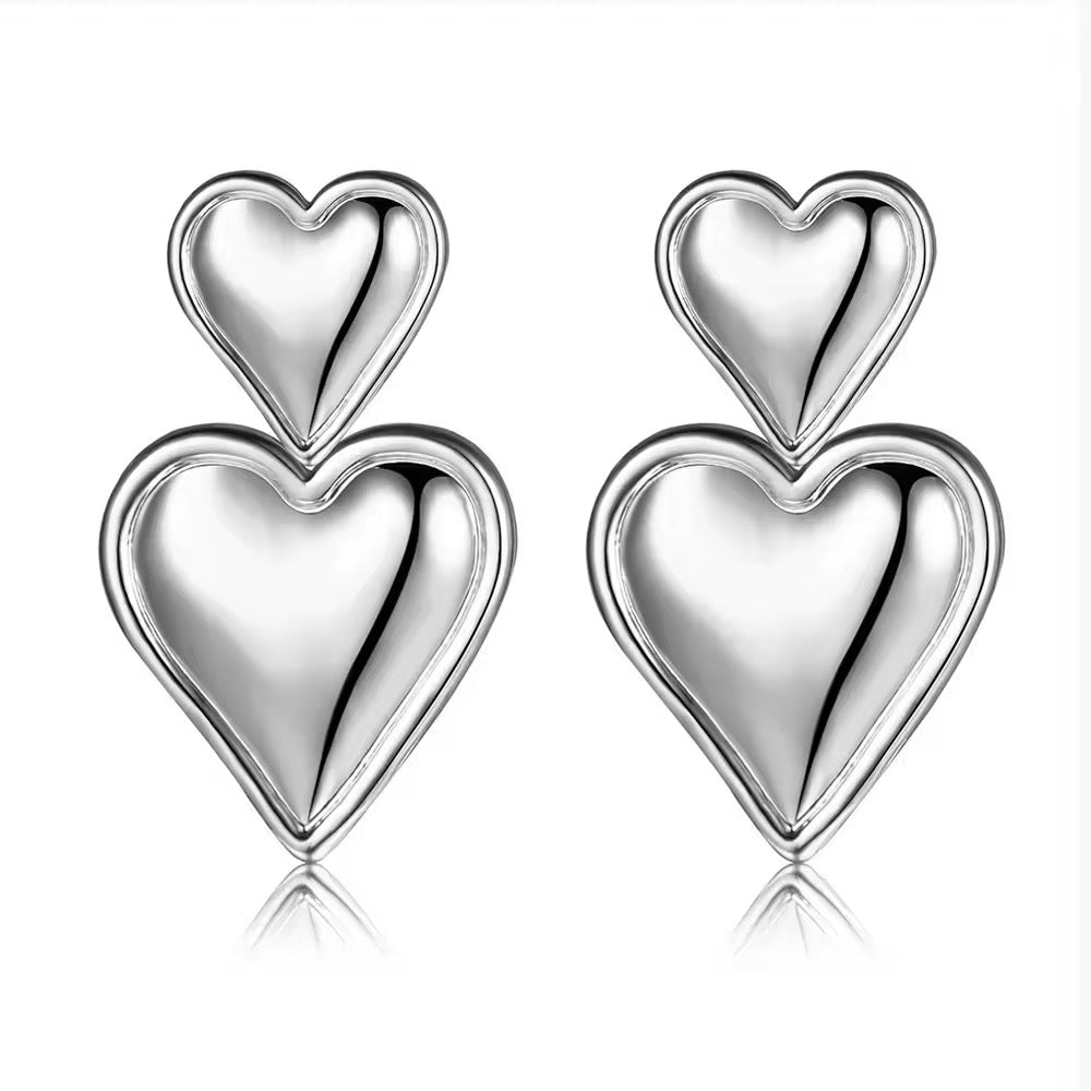 Double Heart Drop Earrings