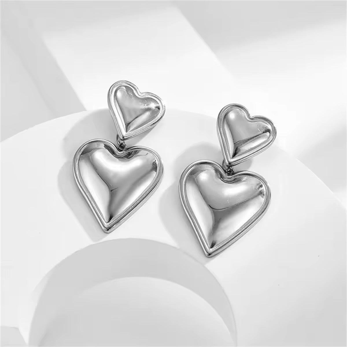 Double Heart Drop Earrings