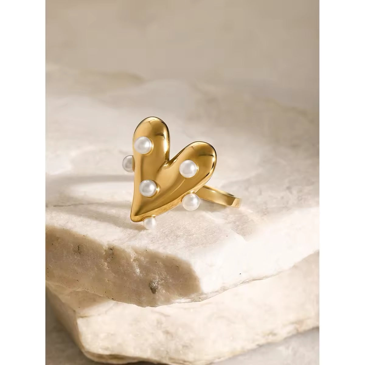 Heart Ring with Pearl Accents 14K Gold