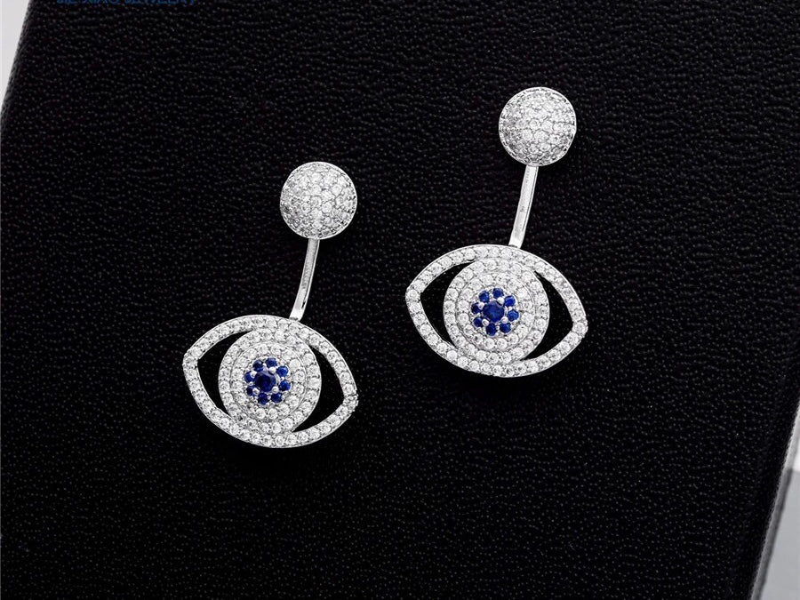 Evil Eye Ear Jacket and Stud Earrings in Cubic Zirconia Accents