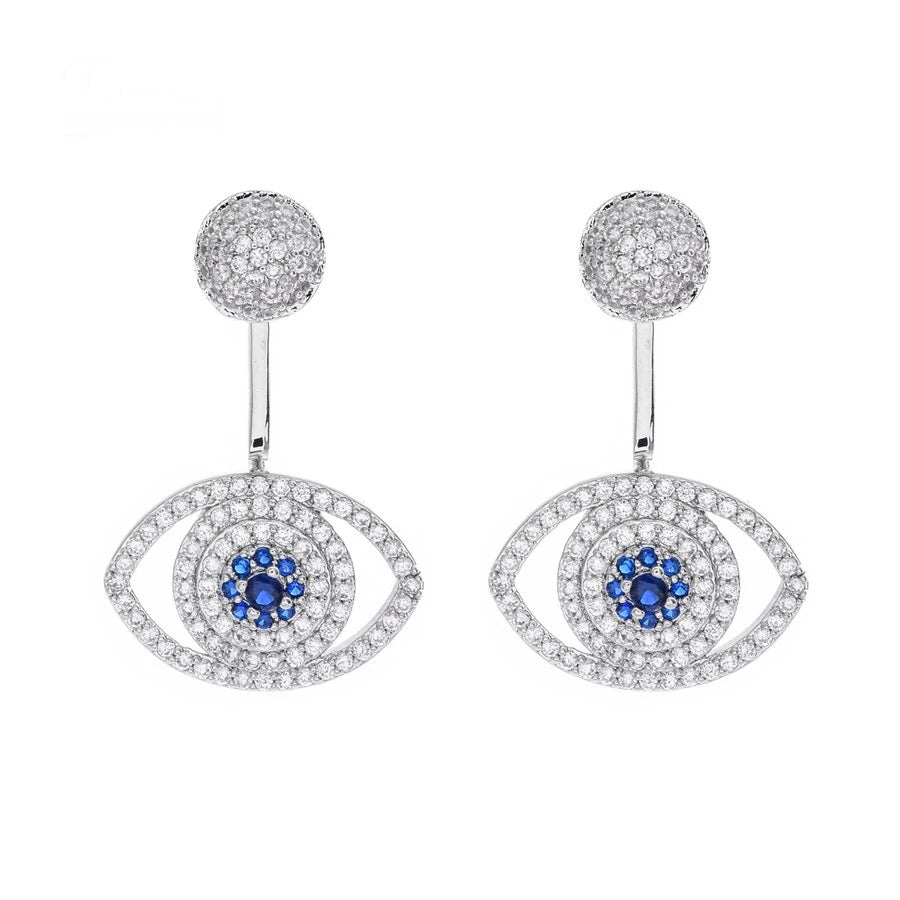 Evil Eye Ear Jacket and Stud Earrings in Cubic Zirconia Accents