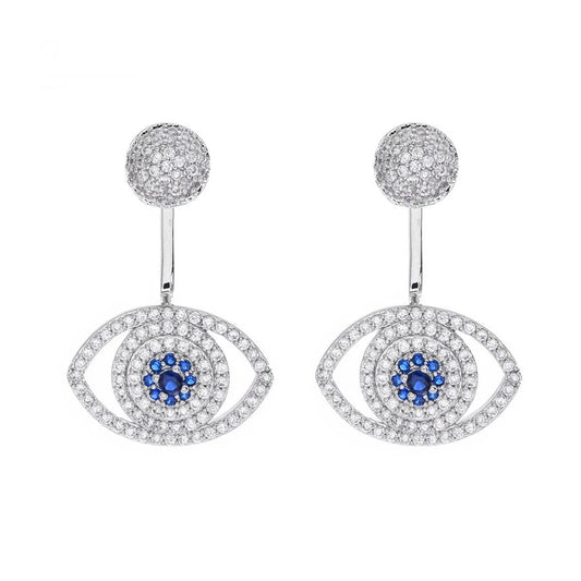 Evil Eye Ear Jacket and Stud Earrings in Cubic Zirconia Accents