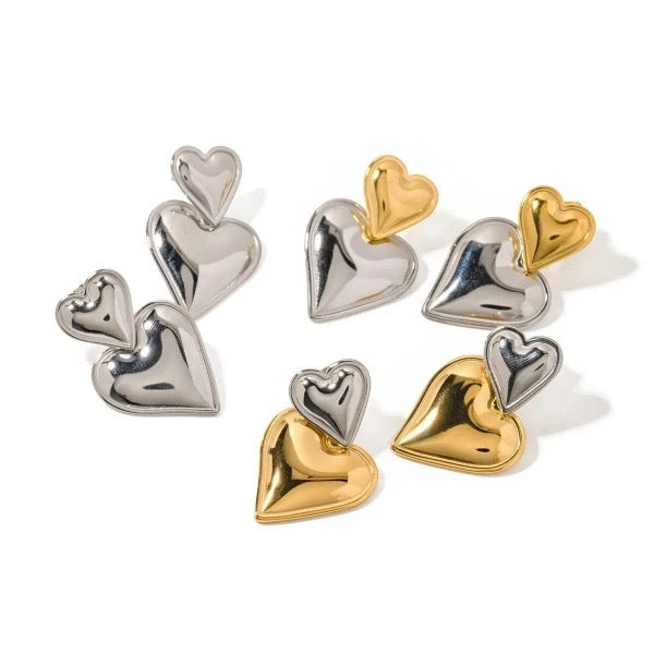 Double Heart Drop Earrings