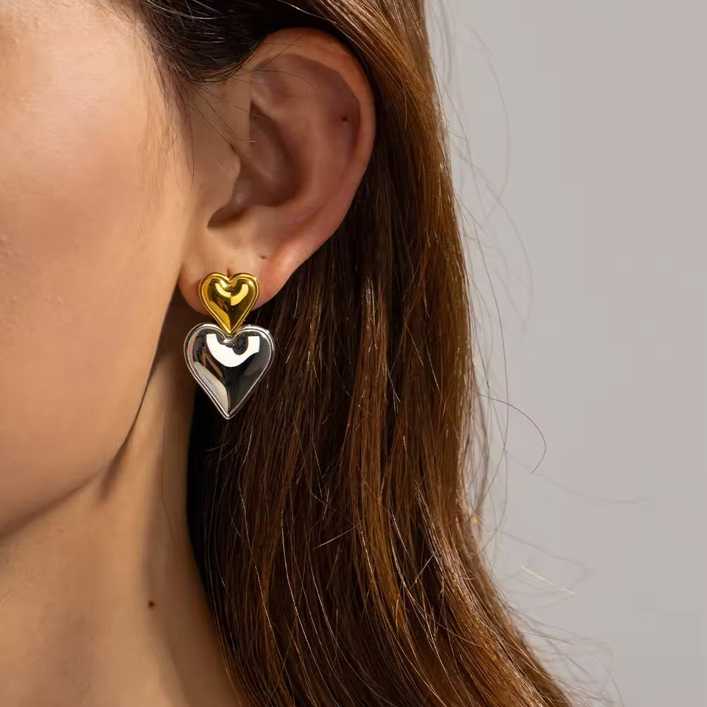 Double Heart Drop Earrings