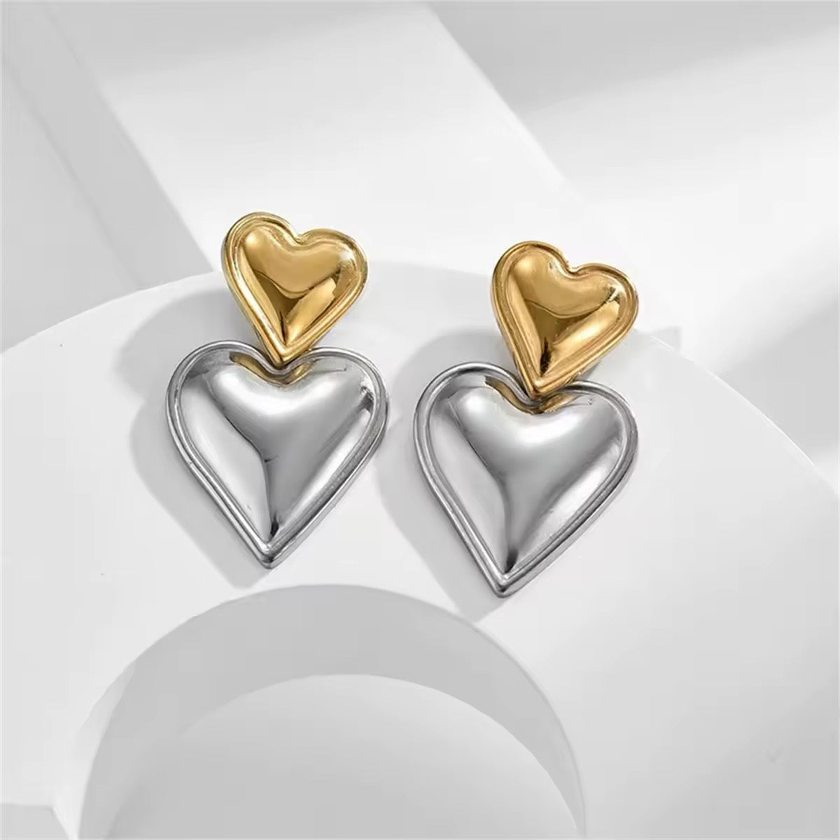 Double Heart Drop Earrings