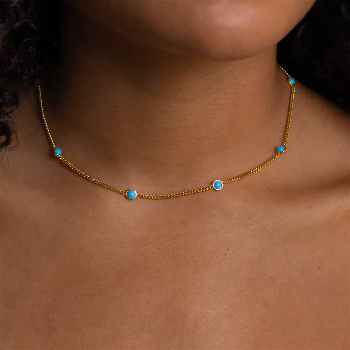 Turquoise Station Necklace in 18k Gold