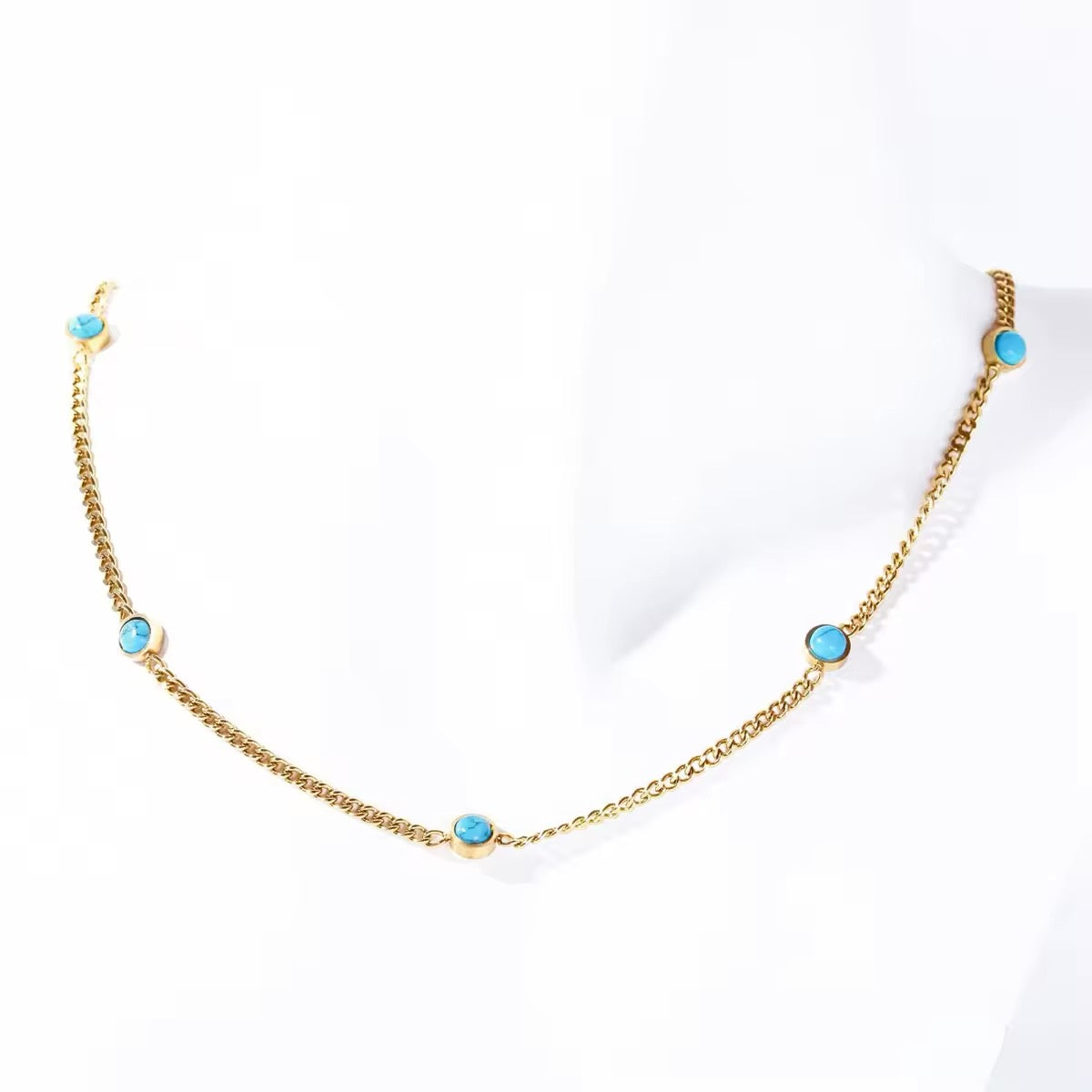 Turquoise Station Necklace in 18k Gold