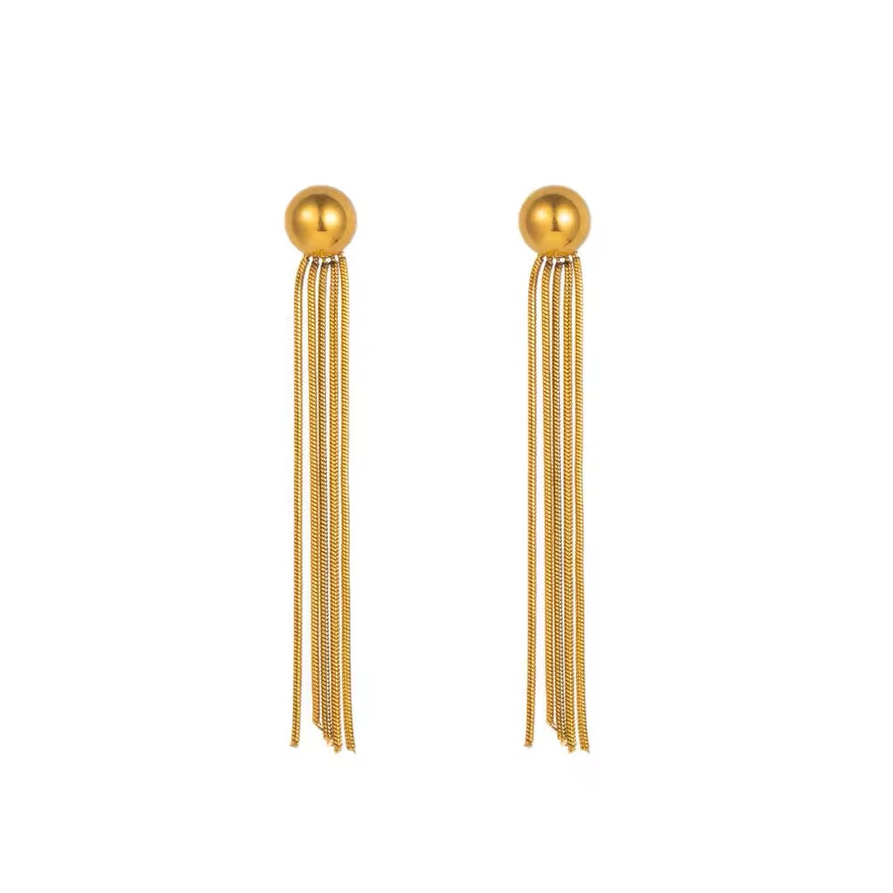 Round Bead Chain Tassel Drop Earring