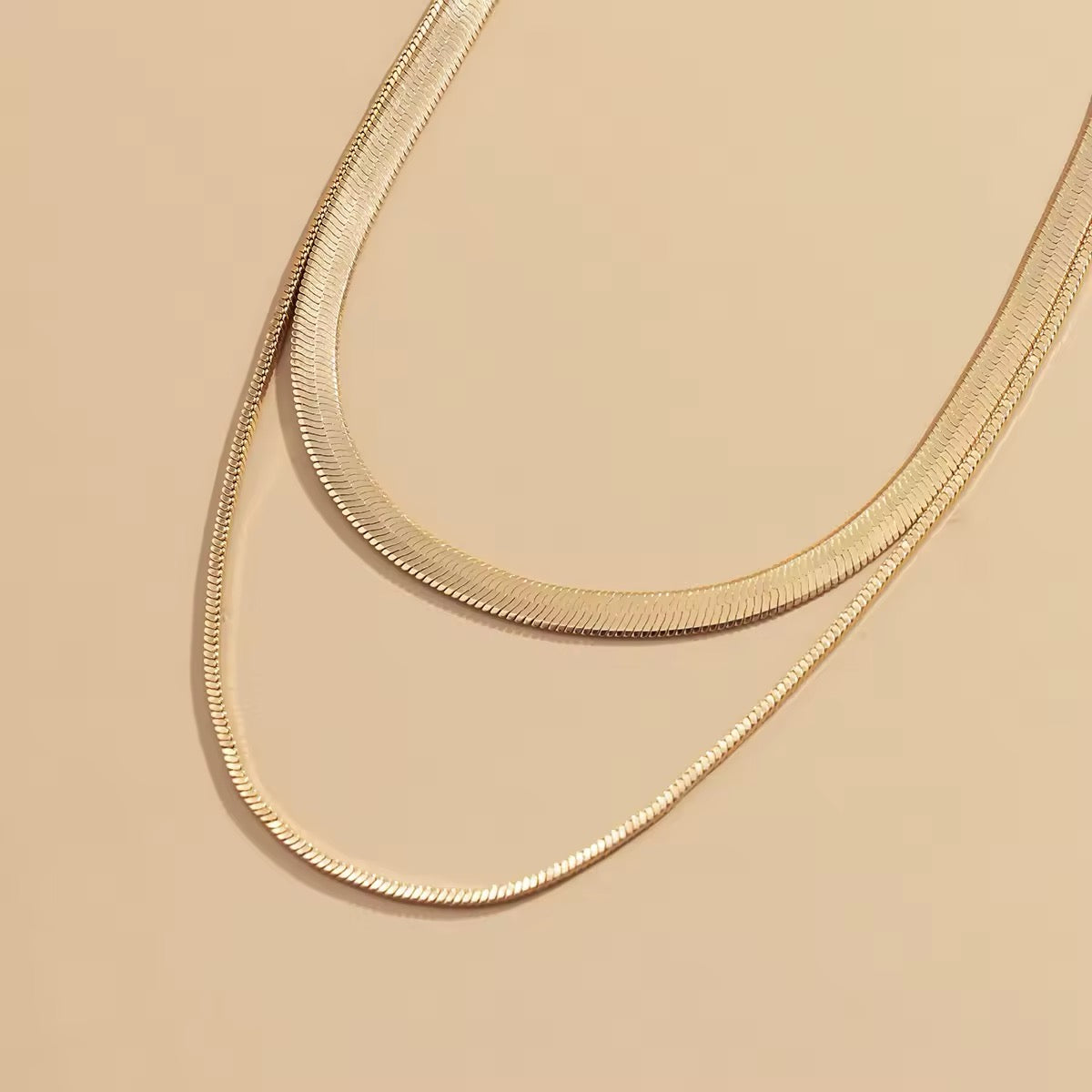 Herringbone and Snake Chain Layered Necklace