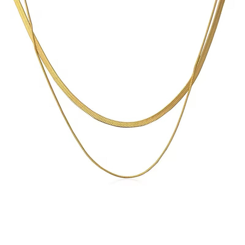 Herringbone and Snake Chain Layered Necklace