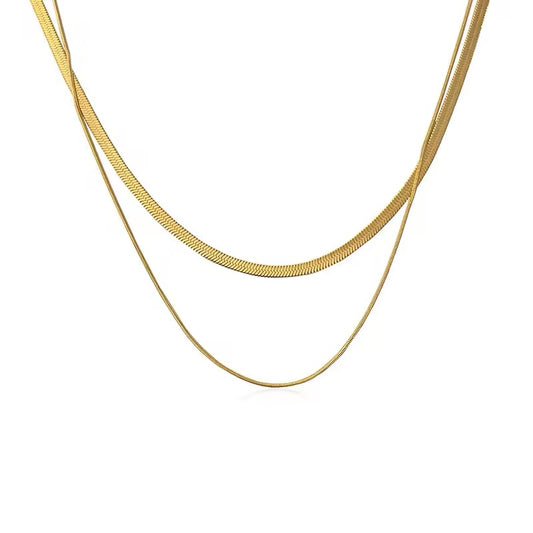 Herringbone and Snake Chain Layered Necklace