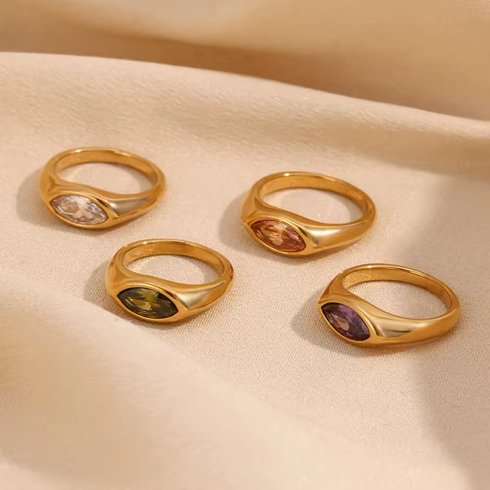 Green Cubic Zirconia Ring in Gold Vermeil