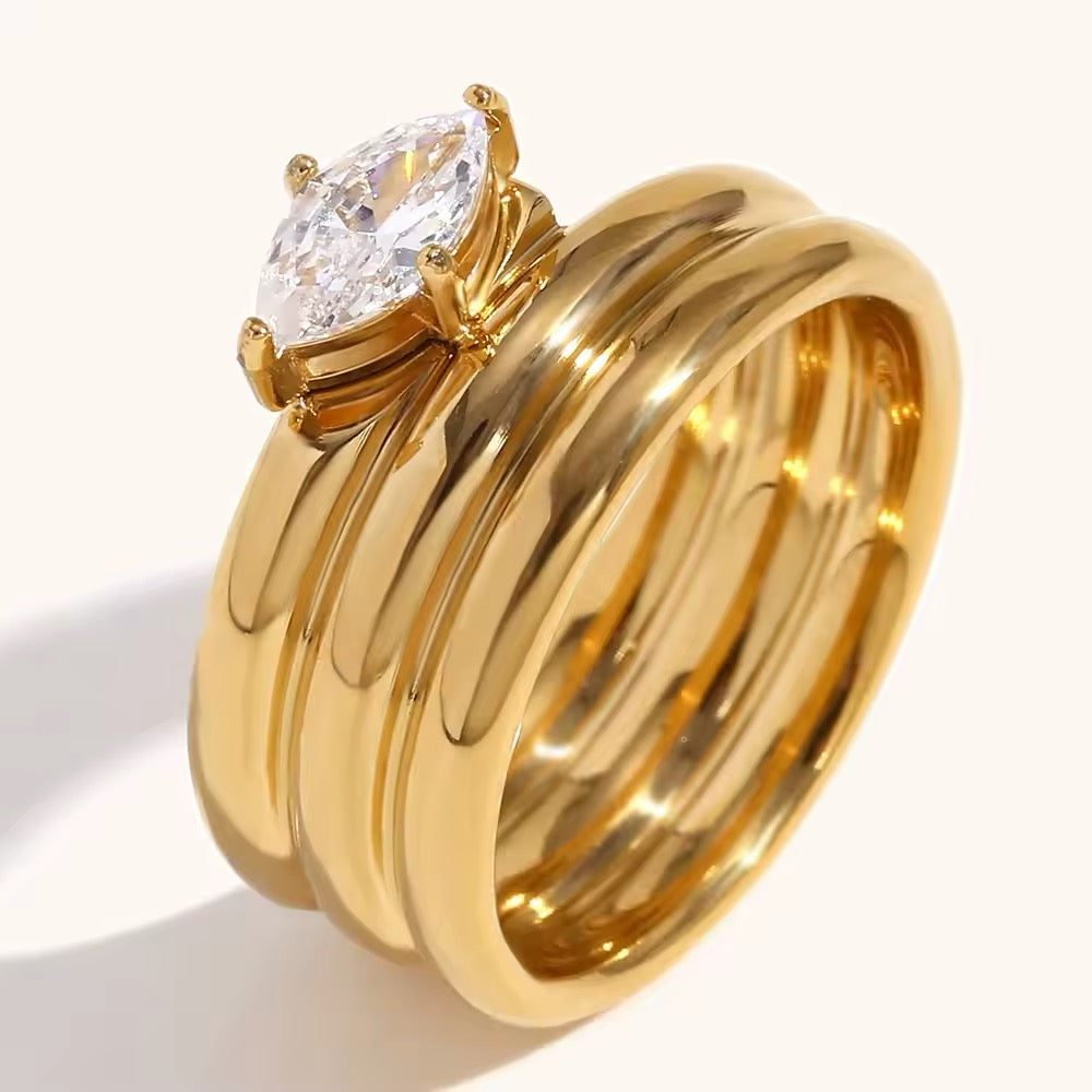 Gold Band Ring in Marquise-Cut Cubic Zirconia Accent