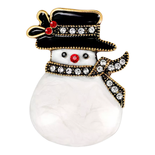 Festive Snowmen Christmas Brooch with Rhinestone Accents