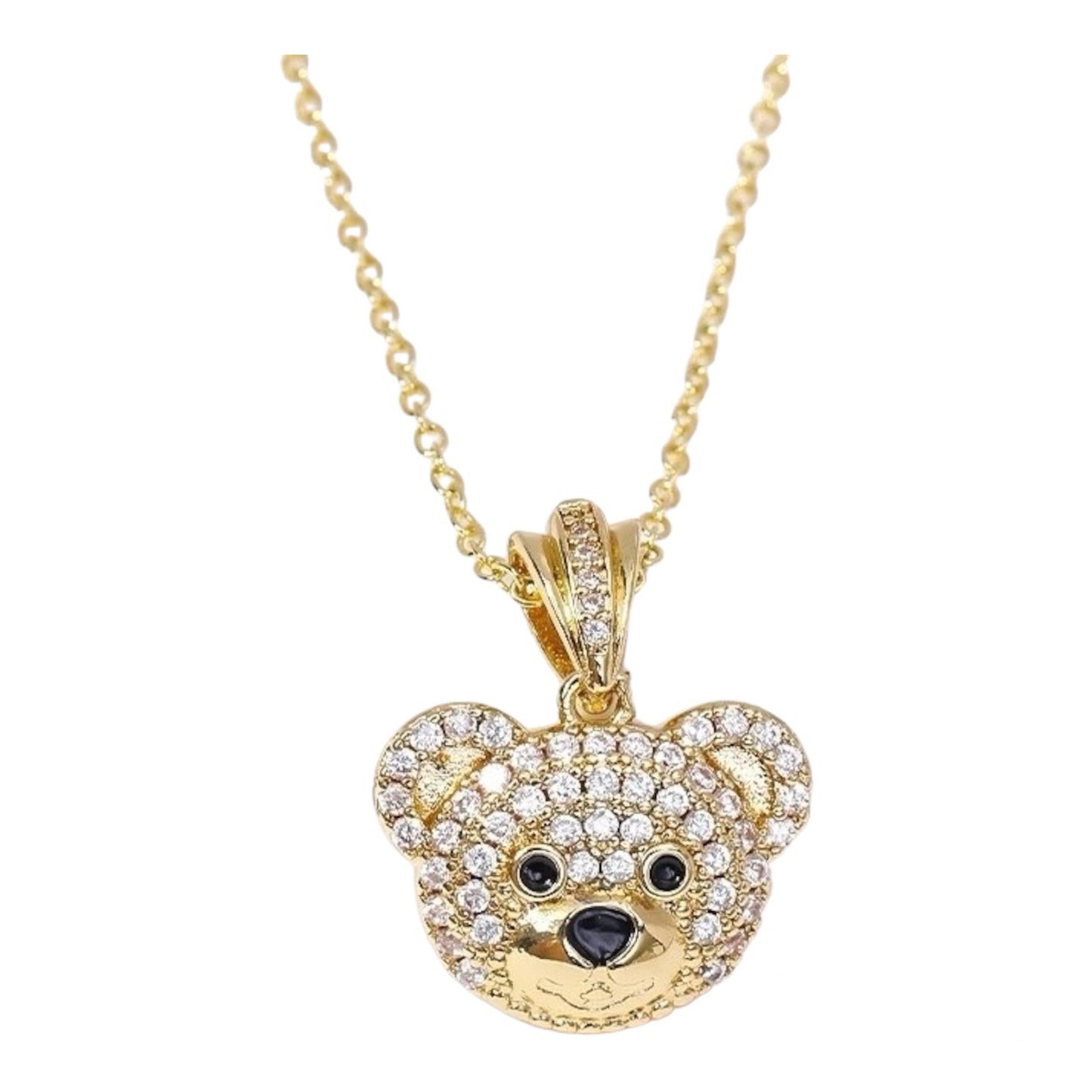 Teddy Bear Pendant Necklace in CZ Pave Accent