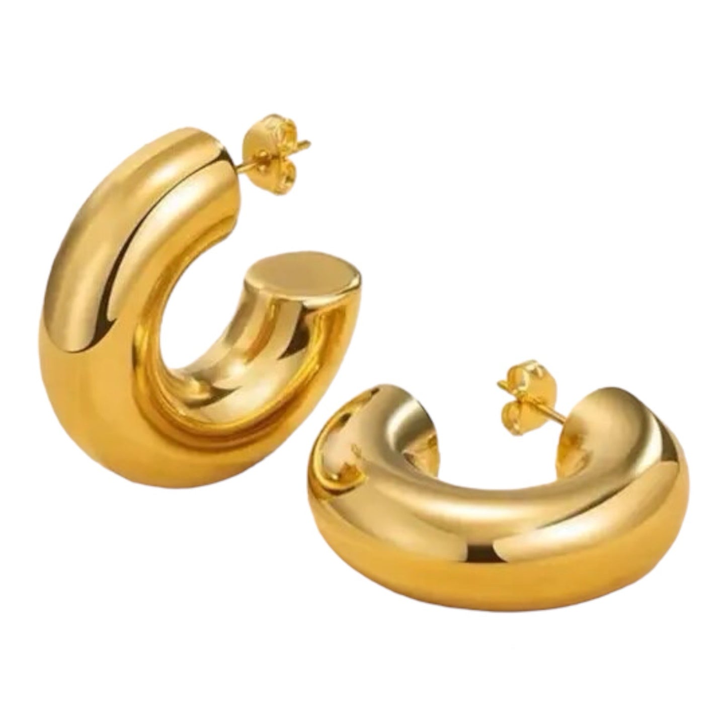 Tube Hoop Chunky Earrings in 14K Yellow Gold Plating