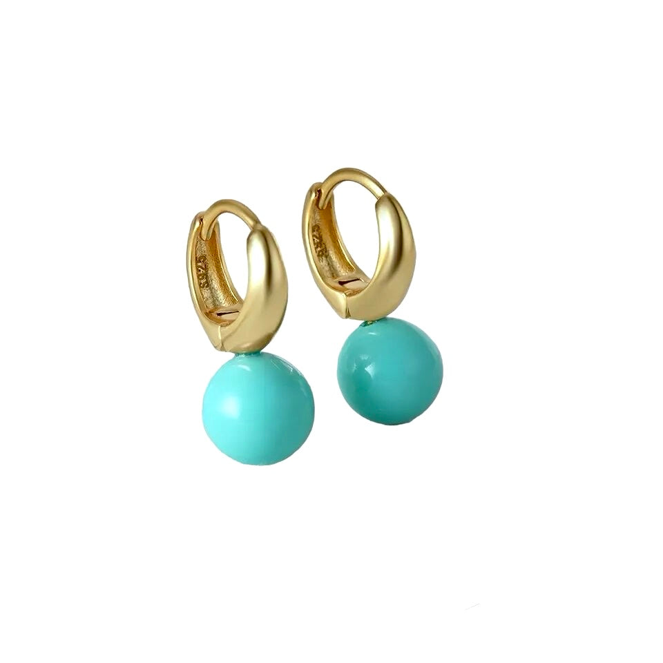 Huggie Hoop Earrings in Turquoise Gumball Accent