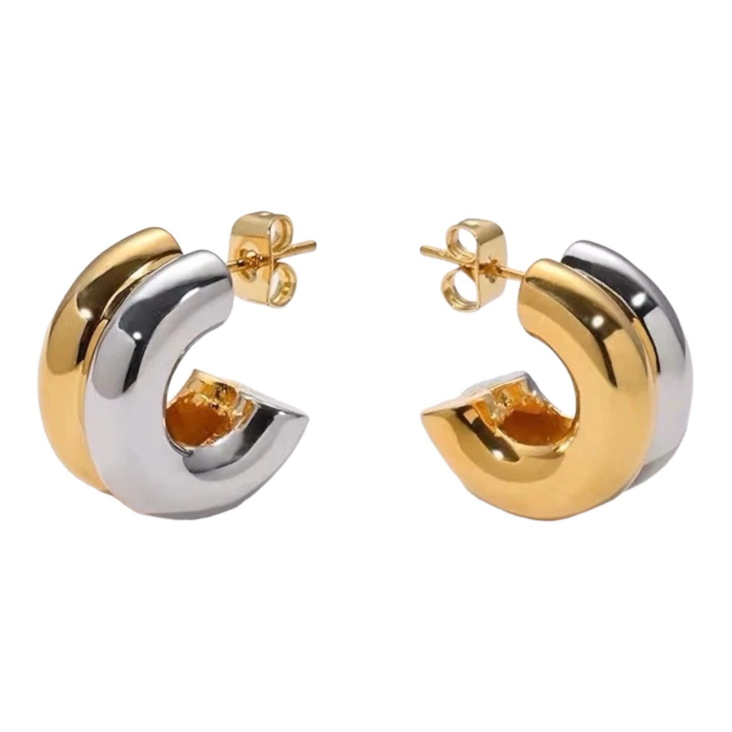 Two-Tone Double Row Hoop Earrings