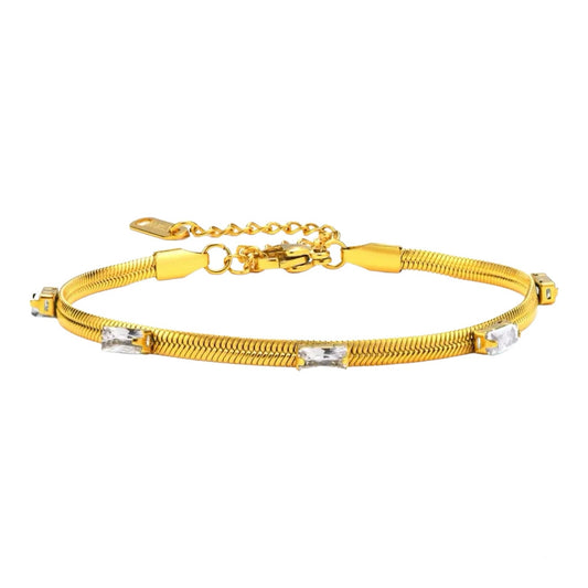 CZ Station Herringbone Bracelet in Gold Vermeil