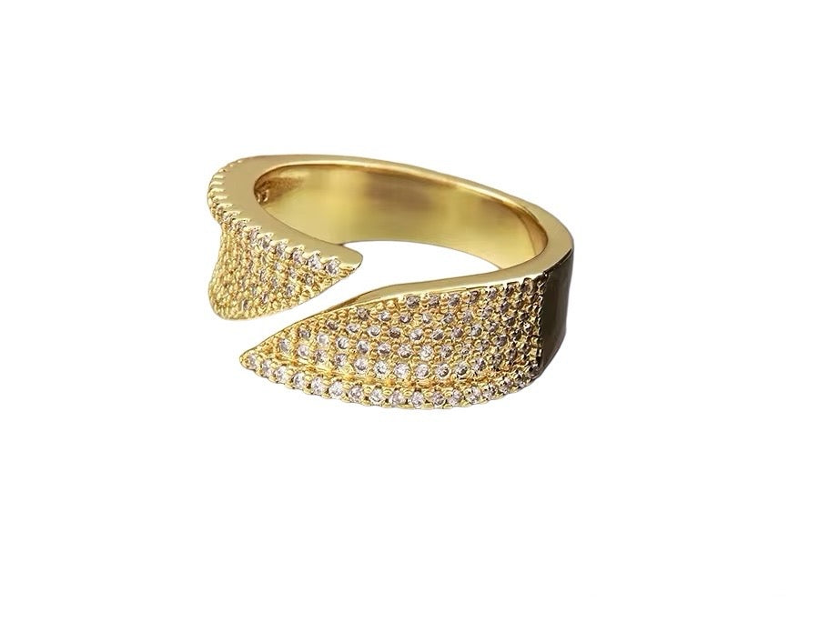 Bypass Cuff Ring in Cubic Zirconia Pave and 14k Gold