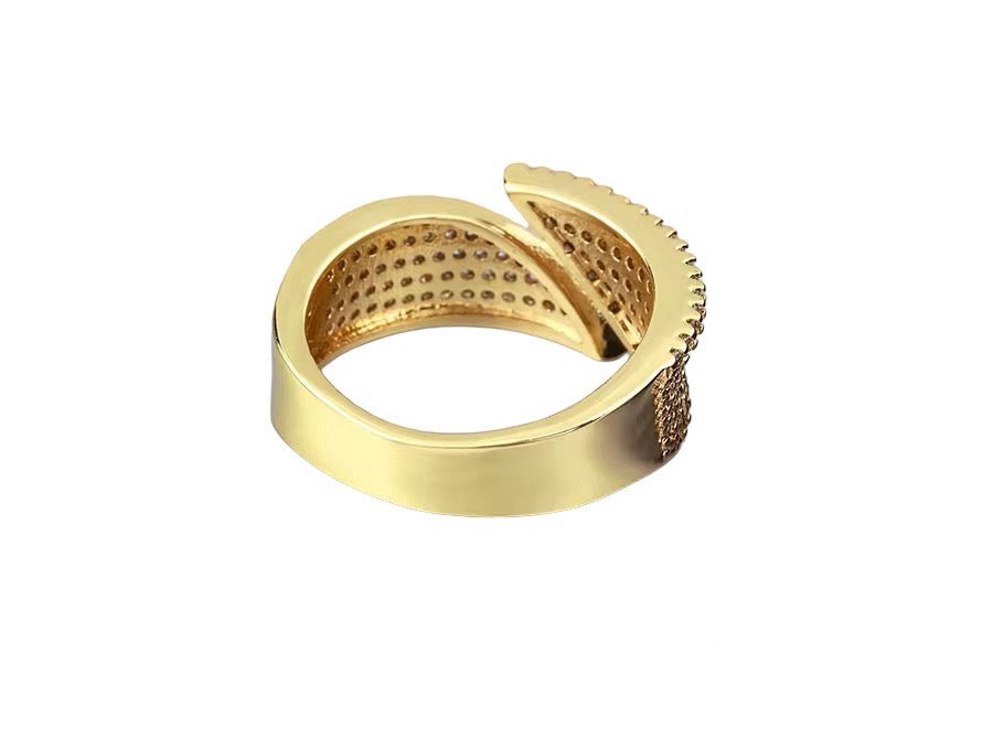 Bypass Cuff Ring in Cubic Zirconia Pave and 14k Gold