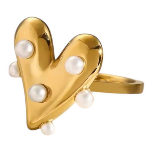 Heart Ring with Pearl Accents 14K Gold