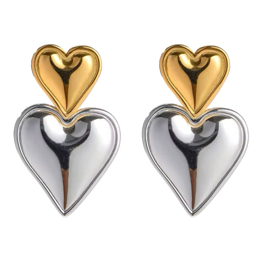 Double Heart Drop Earrings