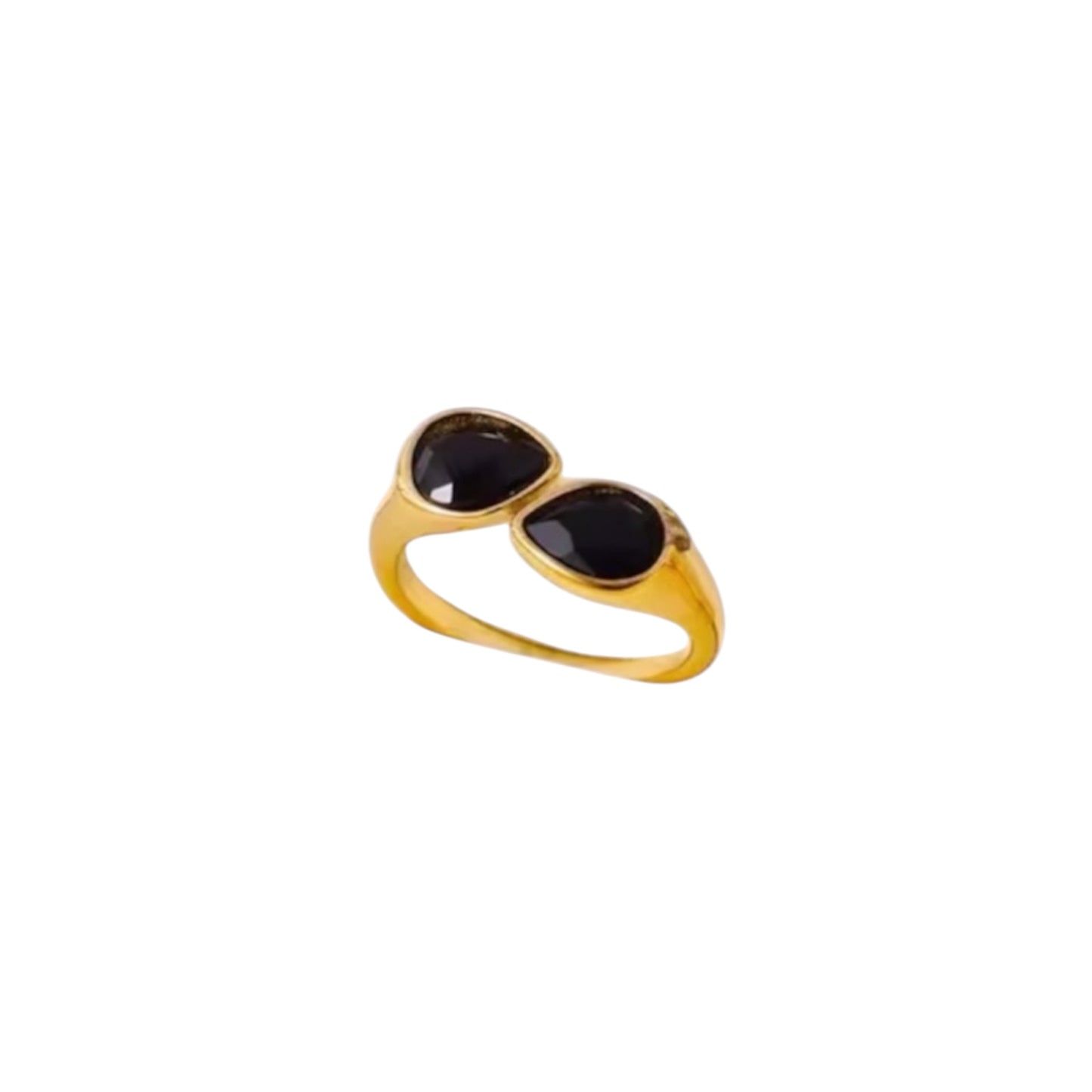 18K Gold Open Wrap Ring with Black Cubic Zirconia Accent