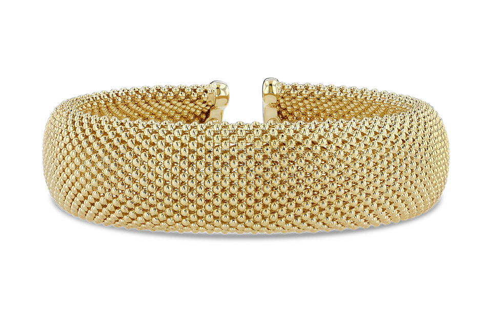 14k Yellow Gold 18mm Mesh Cuff Bangle Bracelet