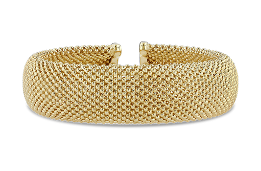 14k Yellow Gold 18mm Mesh Cuff Bangle Bracelet