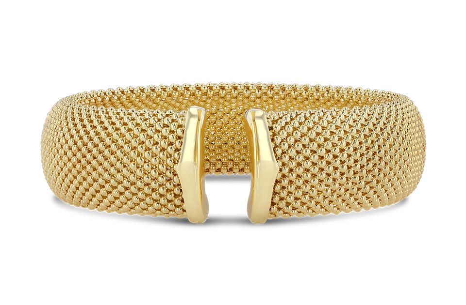 14k Yellow Gold 18mm Mesh Cuff Bangle Bracelet