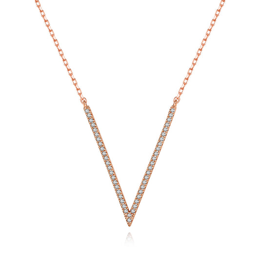 V Shaped Necklace with Cubic Zirconia Accent and 14K Gold Plating