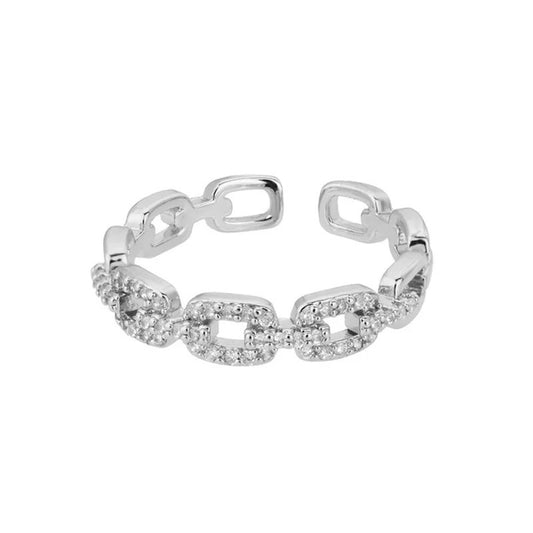 Chain Link Stackable Ring with CZ Accent in Platinum Plating