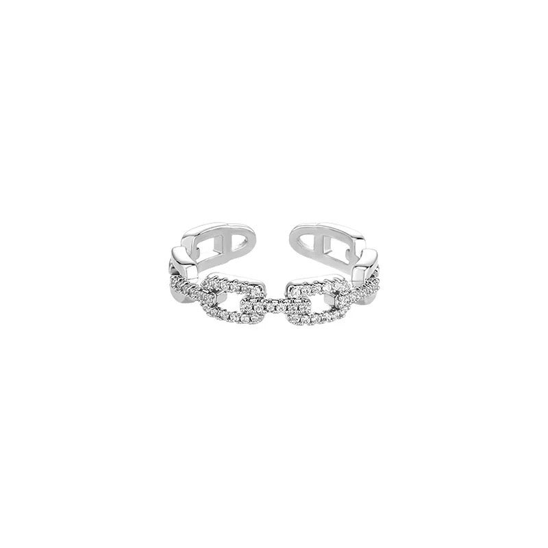 Chain Link Stackable Ring with CZ Accent in Platinum Plating