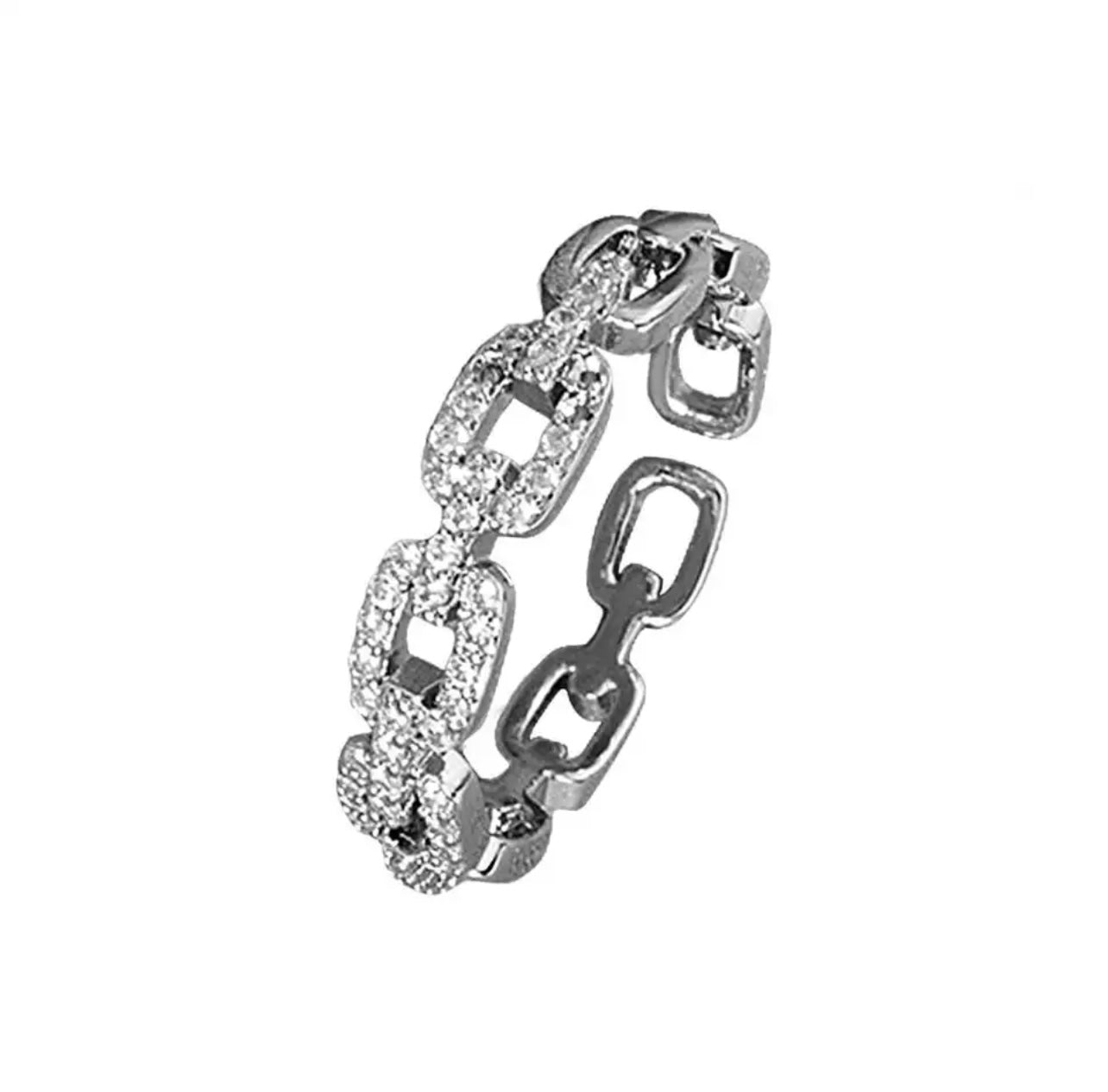 Chain Link Stackable Ring with CZ Accent in Platinum Plating